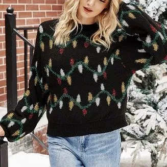 Christmas Sweater Decorated With Lights Christmas New Year Knitted Loose Pullover Sweater