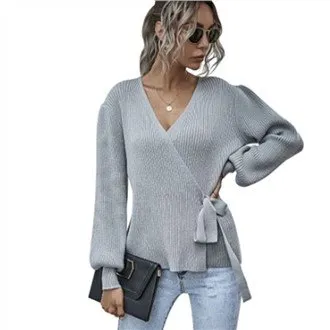 V-leher Cross Wrap Bow Sweater