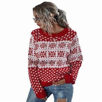 Sweater Krismas Lengan Panjang Kontras Wanita